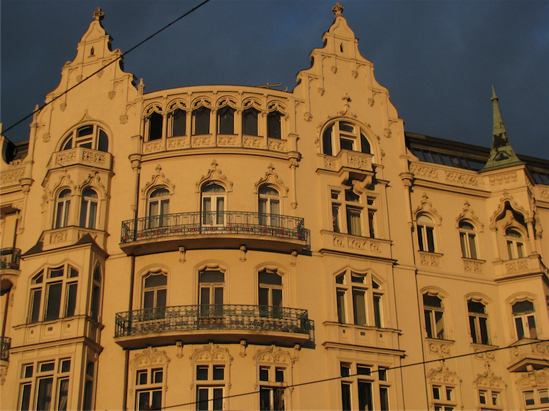 sunset on building